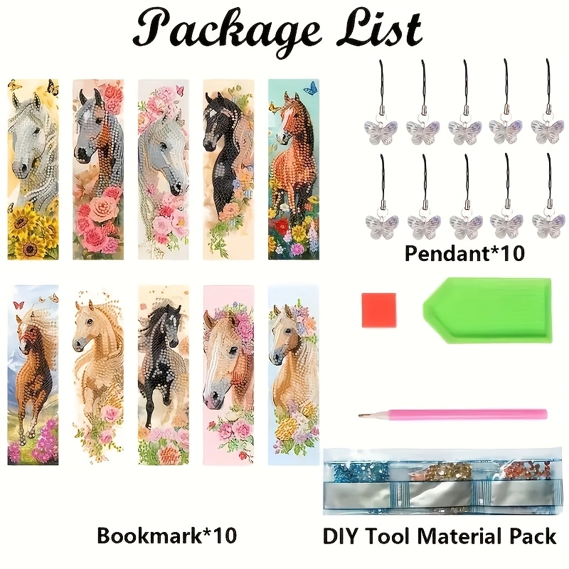 TEMU 10pcs Set 2d Flat Diamond Painting Bookmarks & Flower Patterns, Irregular & Round Crystal Acrylic Bookmarks, Handmade Diy Craft Kit For Adults,