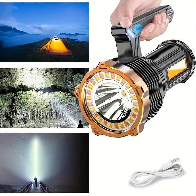 

Led Flashlight, Usb Rechargeable Flashlight With Sidelight And Hook, 8 , High Powered, Waterproof Portable Handheld For Camping