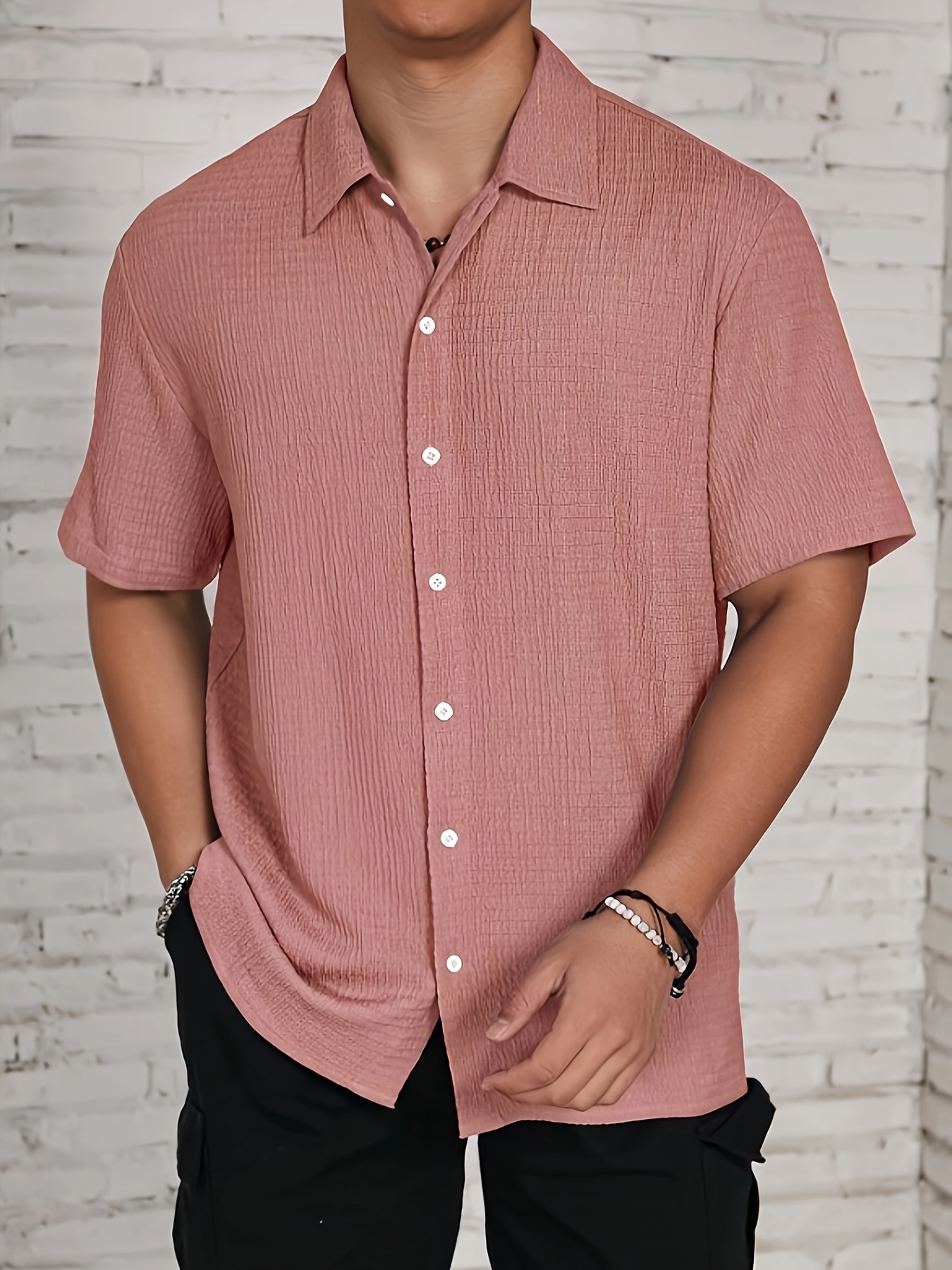 camisa manga corta casual hombre botones cuello fresca Temu