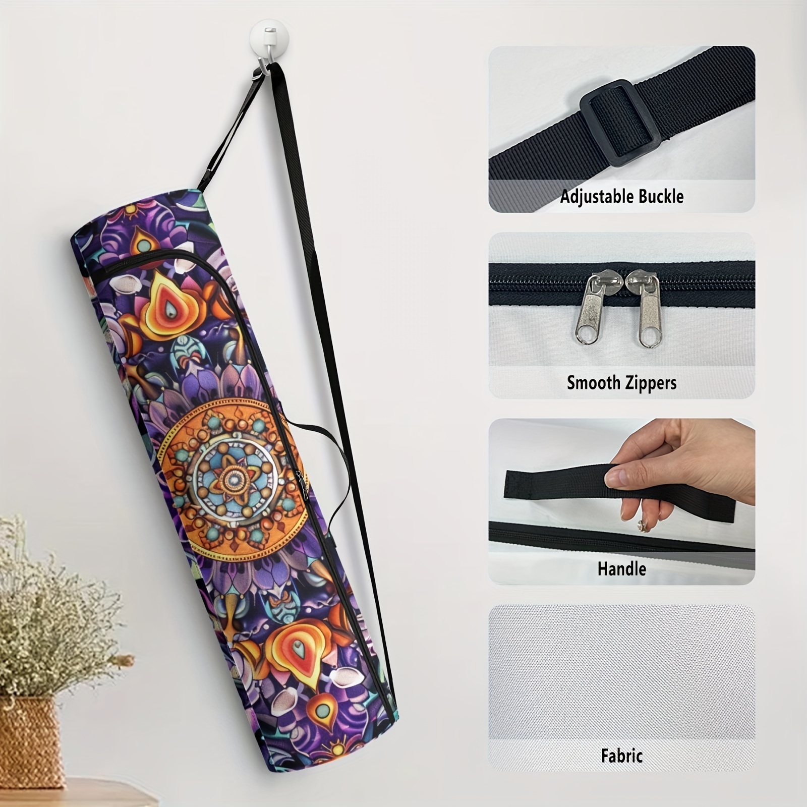 Boho Mandala Flower 1pc Yoga Mat Storage Bag, Single Shoulder Fitness Mat Storage Bag for Women Outdoor Sports