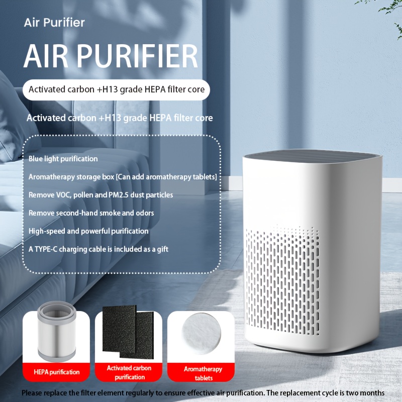 Modern Minimalist Desktop Air Purifier | Upgraded Silent HEPA Filtration System Provides Long-Lasting Clean Air for Bedrooms, Offices, Allergy Sufferers, And Pet Households, Effective Against Pet Hair, Odors, And Dust, Suitable for Office, Desktop