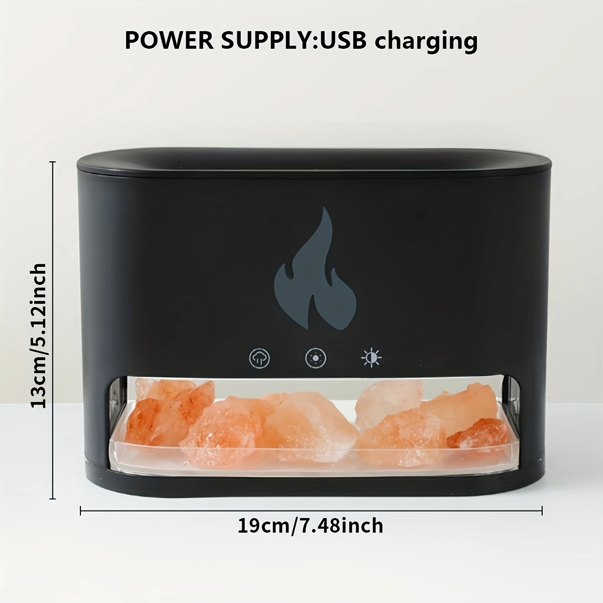 salt stone humidifier aroma diffuser with high fog volume usb powered simulated flame color changing night light essential oil diffuser for office desktop gift 1pc details 1