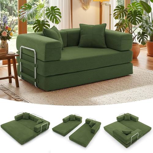 canapé-lit pliable 160cm de large, lit double, canapé de sol , canapé nuage en velours avec cadre en métal, lit dinvité 2 places, pliable, antidérapant, lavable (160cm (2 places))