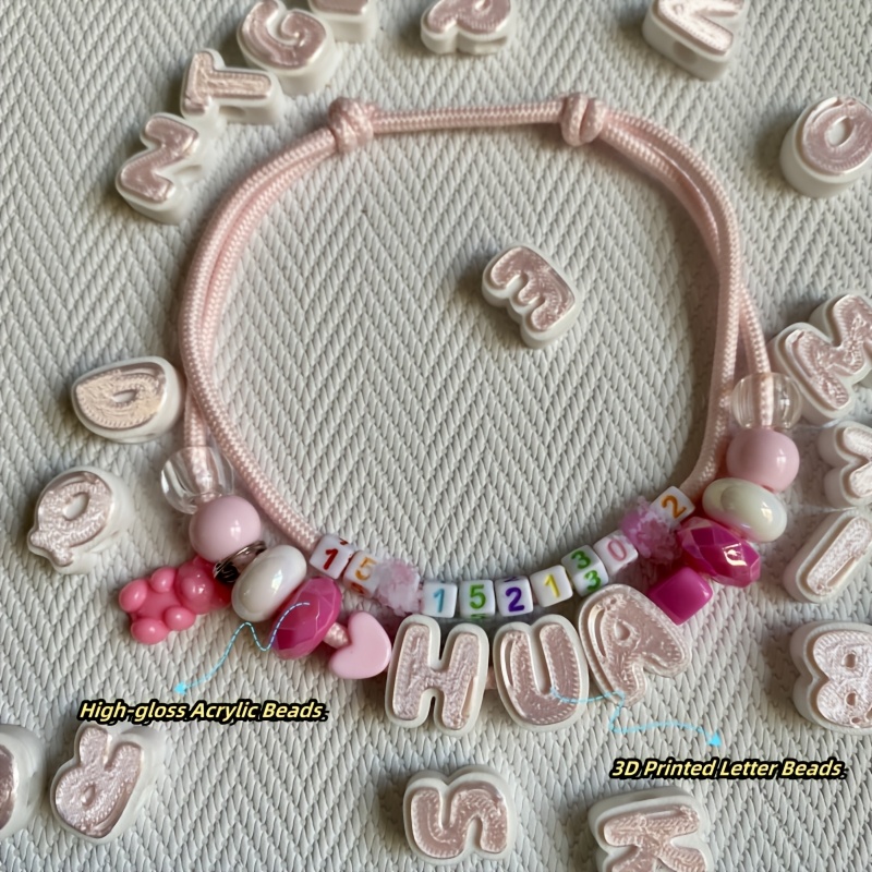 TEMU Personalized 3d Printed Letter Pet Necklace, Anti-lost Custom Name And Phone Number Collar With High-gloss Acrylic Beads, Pink Cute Bear And