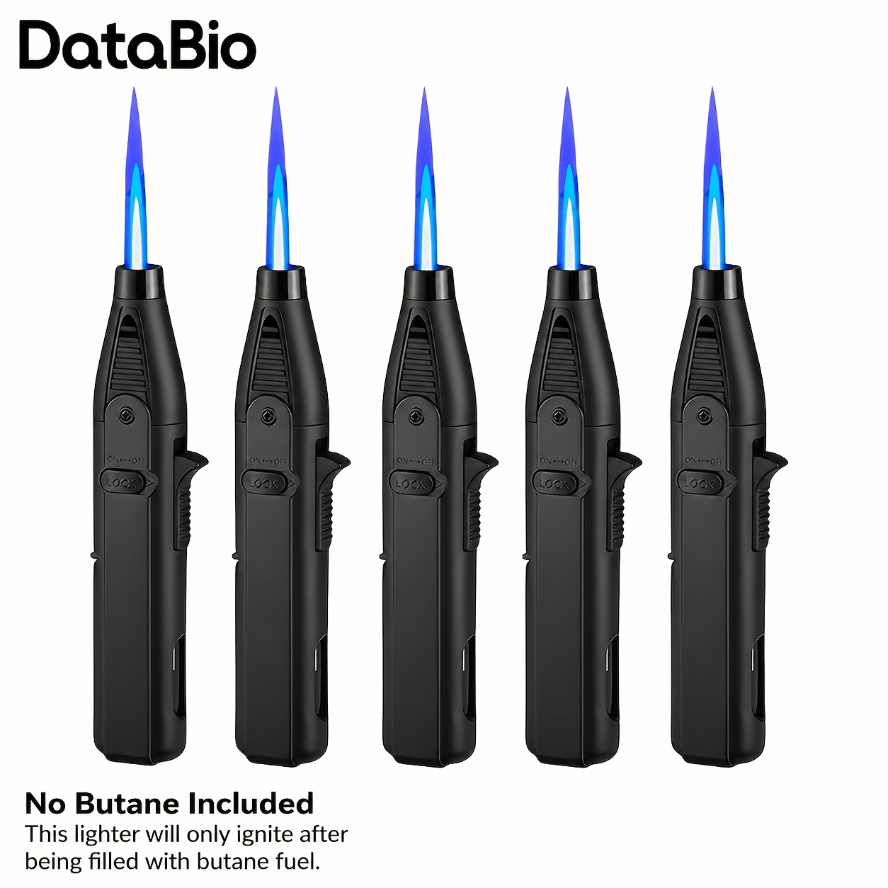TEMU (no Butane) 5pcs Outdoor Windproof Butane Gas Lighter, , Portable Butane Gas Refill Lighter, Blue Flame Lighter With Safety Lock, Suitable For