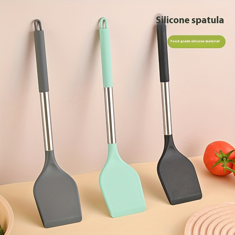 

1pc Stainless Steel Cooking Spatula With Silicone Grip - Heat Resistant, Kitchen Utensil For All Stovetops