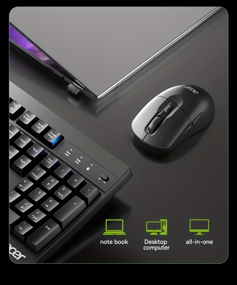 [ACER Genuine Product] High-Efficiency Wireless Keyboard And Mouse Set, Ultra-Slim Keyboard Paired with Silent Mouse, 2.4G Receiver Plug And Play, Responsive Tracking, Long-Lasting Power, Enhance Office Efficiency