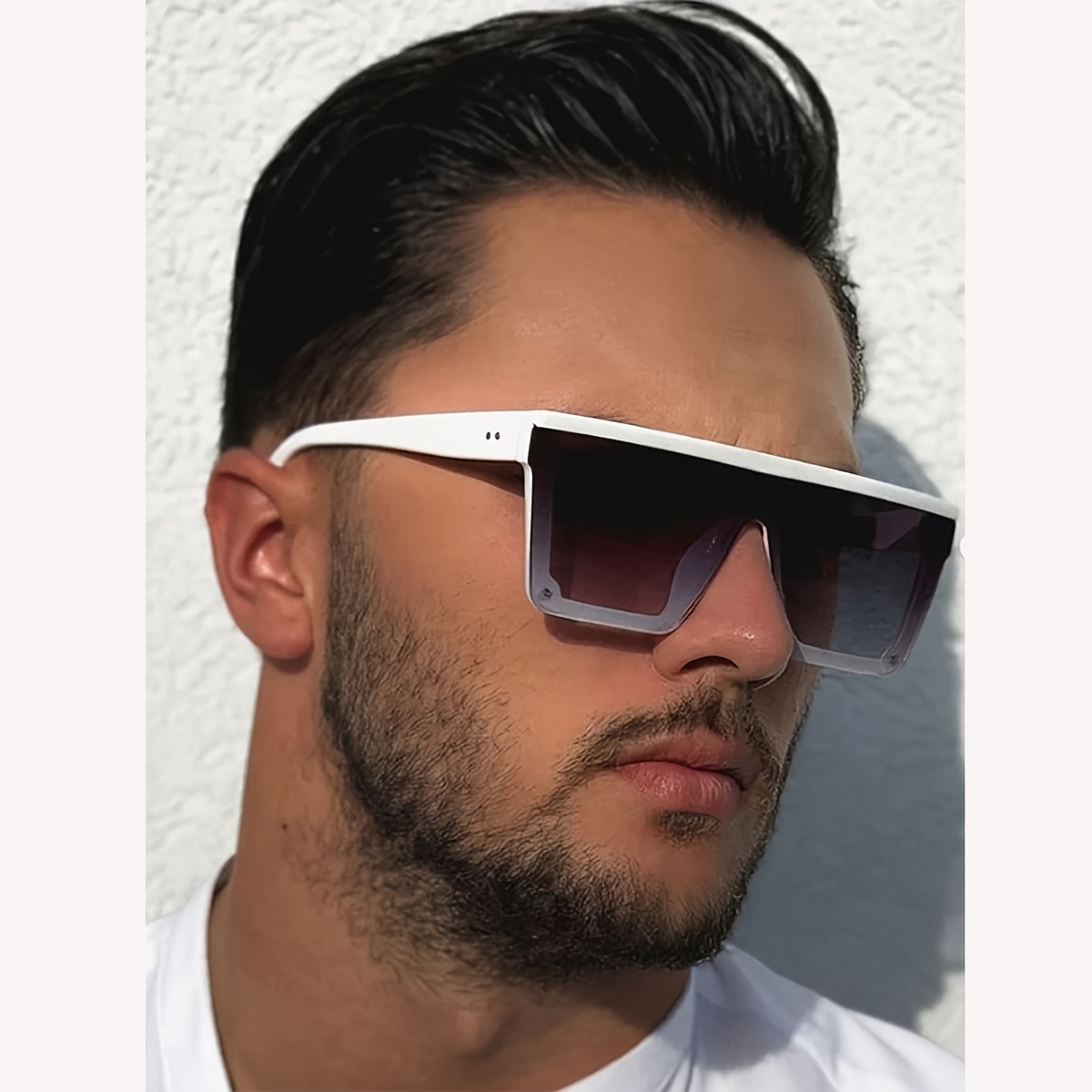

Cyberpunk Cool White Flat Top One-piece Square Fashion Glasses, For Men Women Outdoor Sports Party Vacation Travel Driving Fishing Supply Photo Prop