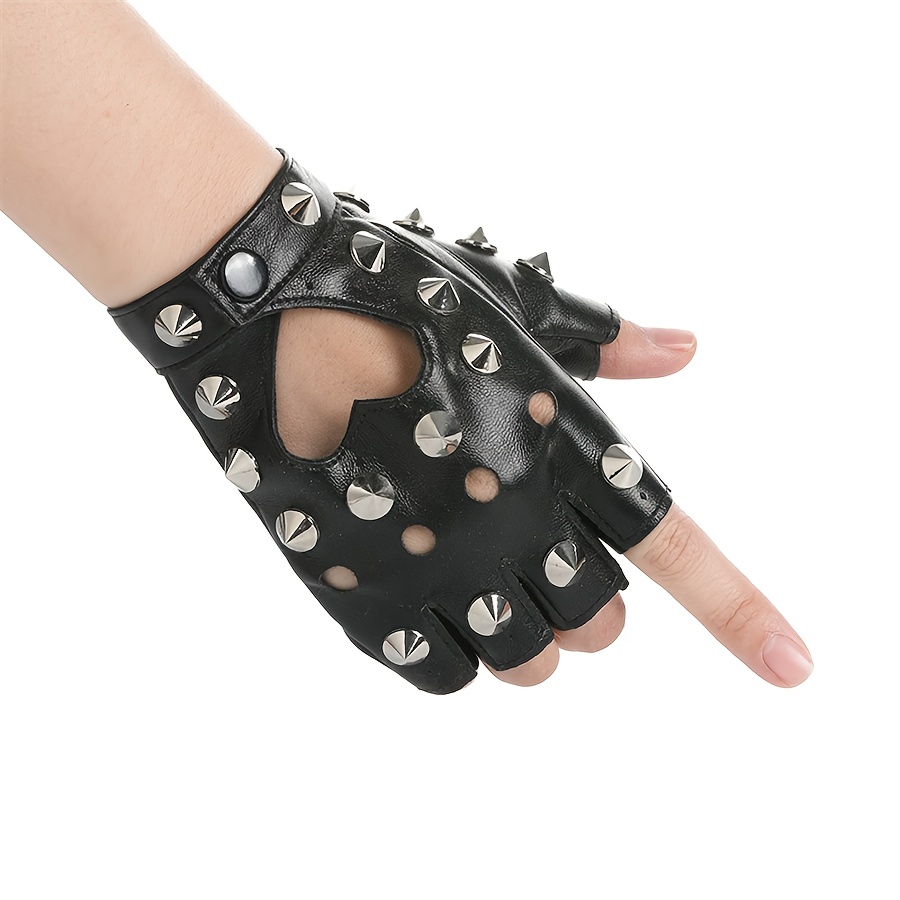 Image of Street Dance Gloves Men's Half-length Fashion Dancing Gloves Nightclub Performance Gloves Women's Pu Half-finger Gloves