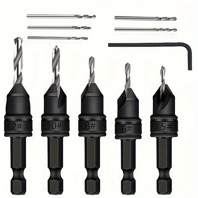 

5- Countersink Bit Set 1 , Replaceable Hss Twist , Woodworking Tool For , Metal, Multiple , Round , Manual