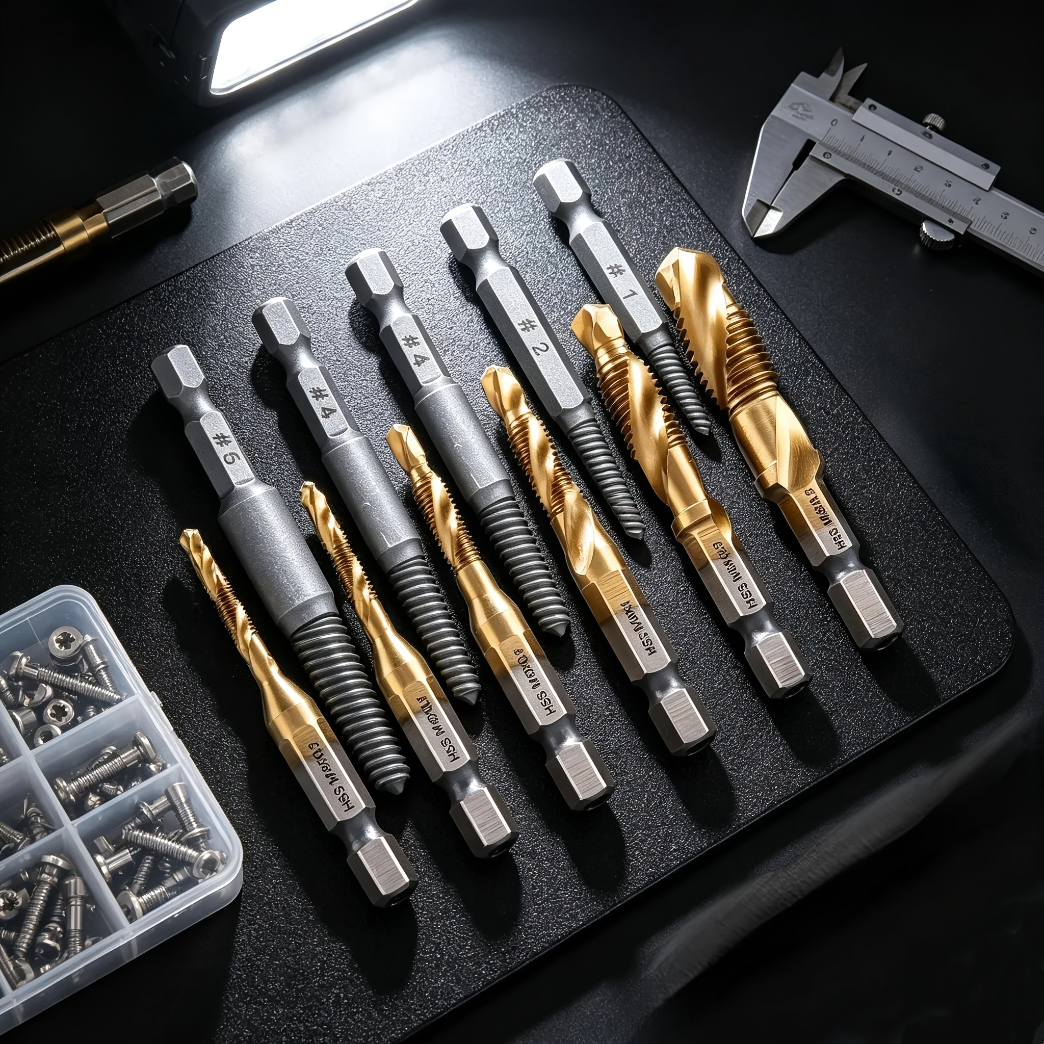 TEMU 11pcs Coated Drill Bit And Tap Set, Metric M3-m10, 1/4" Hex Shank, High Speed, Equipped With Screw Extractor, Supports Drilling And Tapping For