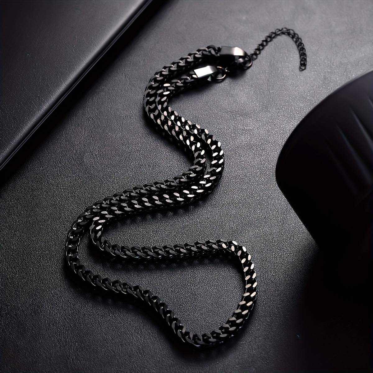 Black Square Pendant Necklace For Men, 5mm Width, Hip-hop Style, Tarnish-resistant And Water-resistant, Versatile Gift