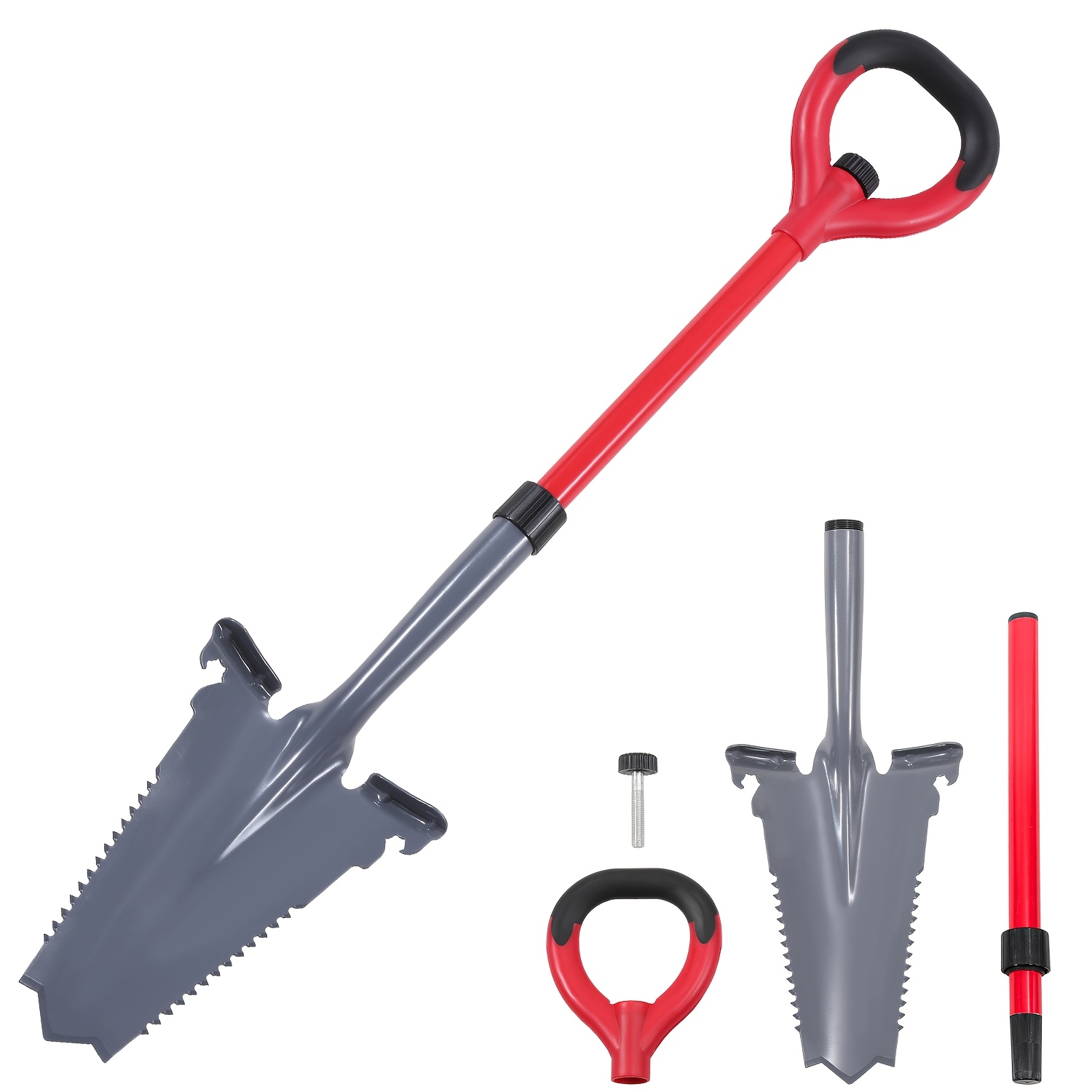 Detachable Garden Spade With A Root Cutter, Ideal For Hard, Soil; This Root Spade Features A Wide And An Ergonomic Handle, And Its V-shaped Blade Cuts Through . Red