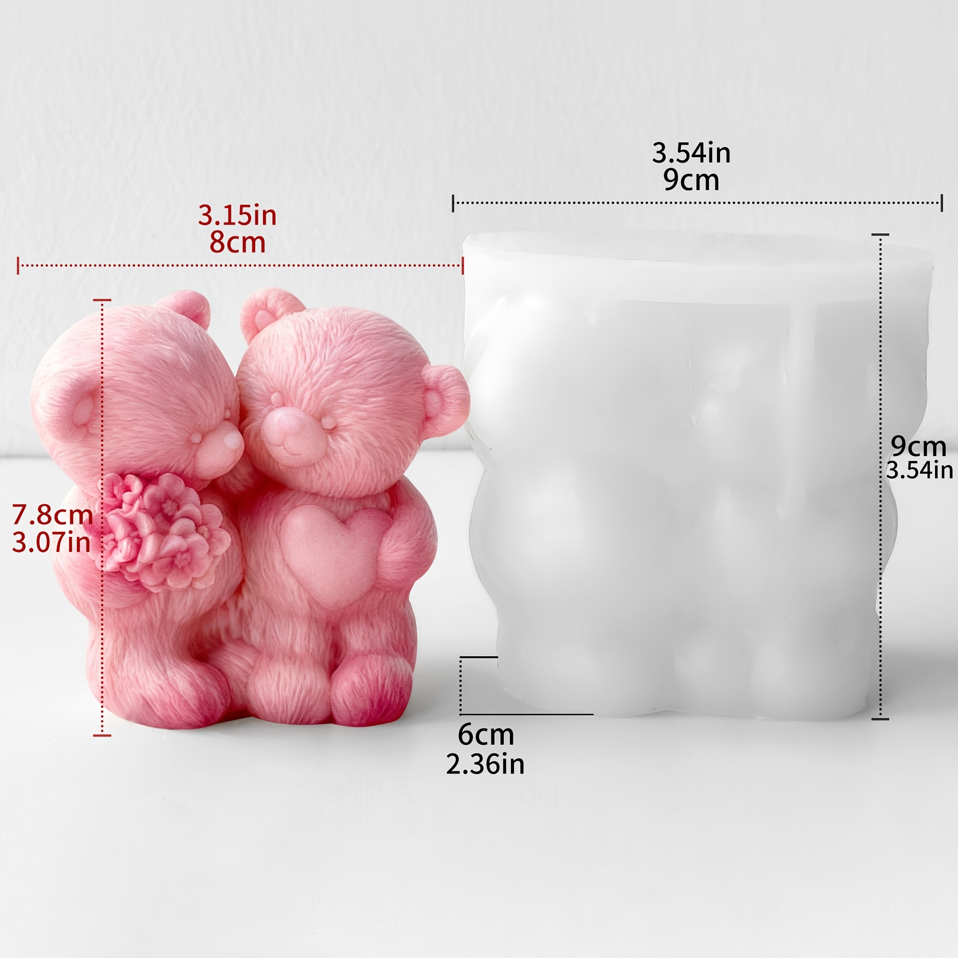 Image of 2 Hugging Bear Candle Aromatherapy Silicone Molds Valentine's Day Resin Diffuser Plaster Molds Suitable For Making Desktop Ornaments