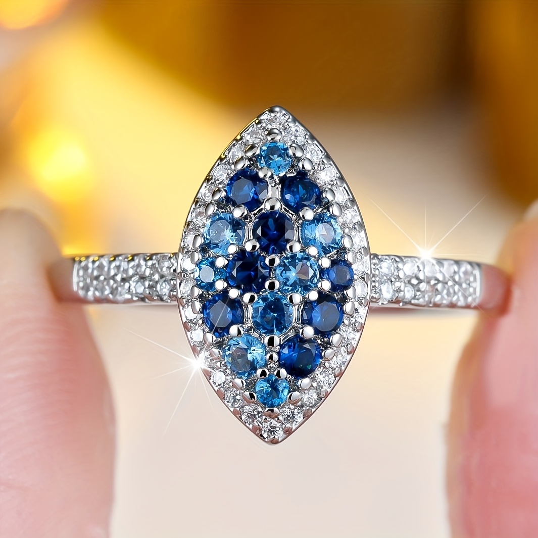 Stylish Blue Inlaid Synthetic Zirconia Ring for Women