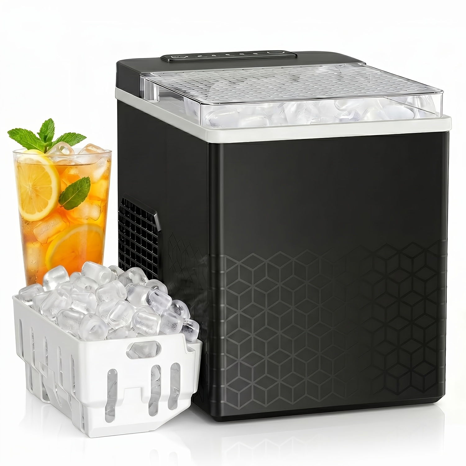 TEMU Countertop Ice Maker With Handle, 27lbs/24h, Fast 6-min Ice Making, 1.2l Water Tank, Self-cleaning, Includes Ice Scoop & Basket, Portable For