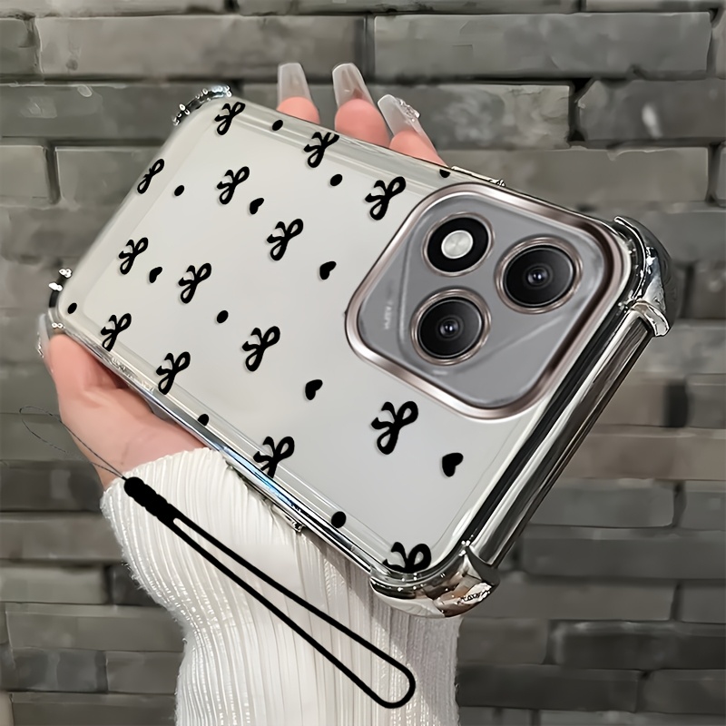 TEMU Phone Case: 2pcs Set: Includes 1 Phone Case + 1 Strap,heart Bow 2d Flat, Phone Case,suitable 400 Lite,unisex Lanyard Phone Case, Cute Anti-drop