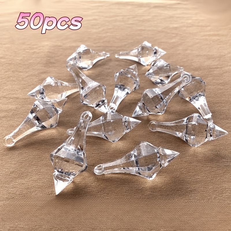 TEMU A Set Of 50 Classic Acrylic Imitation Crystal Teardrop Beads, Featuring A Multi- Design, Perfect For Decorating Chandeliers, , Kitchens, Gardens