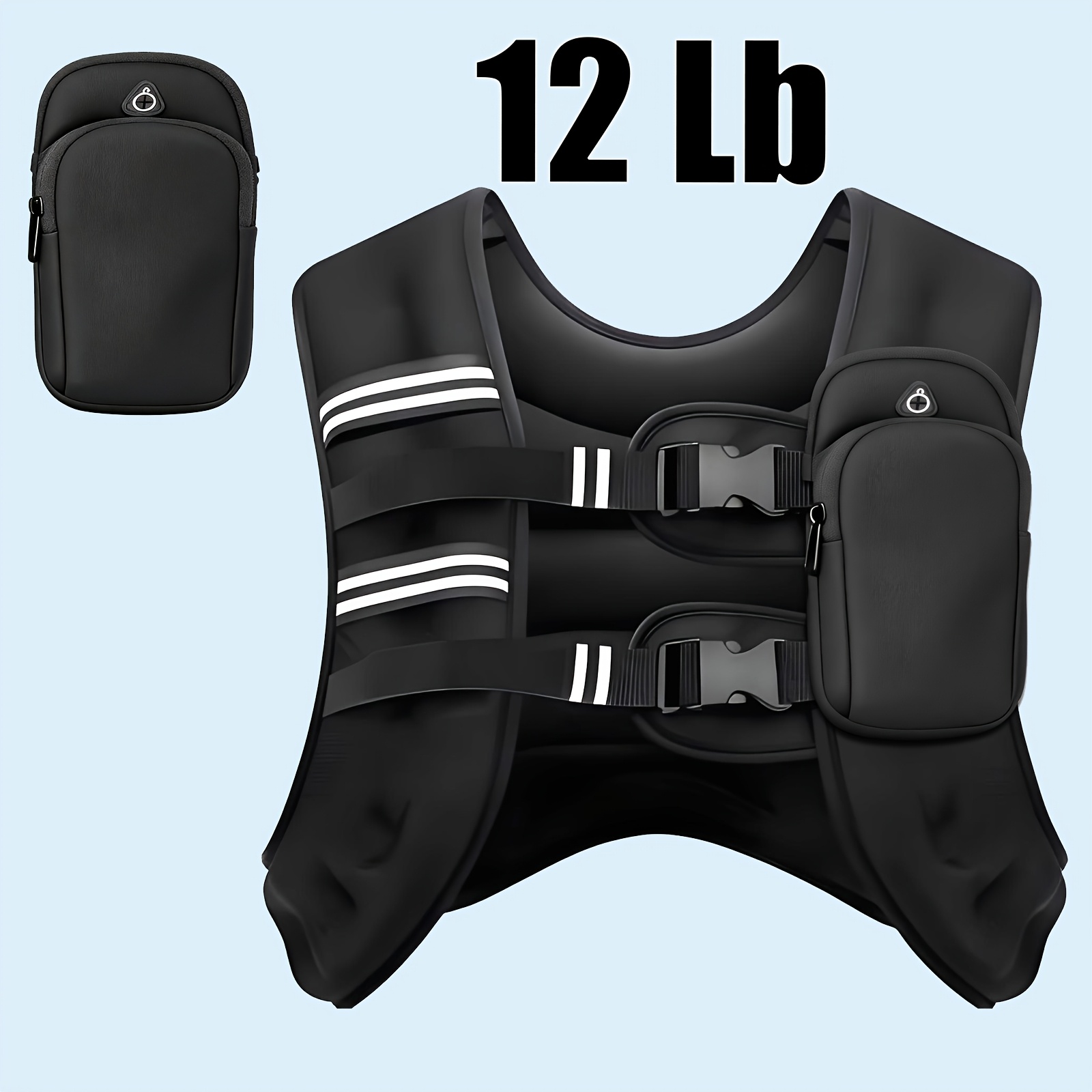 TEMU 12lbs Weighted Vest, Adjustable Workout Vest For Men Women, Breathable With Double , Reflective Stripes & Phone Pocket, Ideal For Running Strength Training Gym Fitness, Perfect Gift