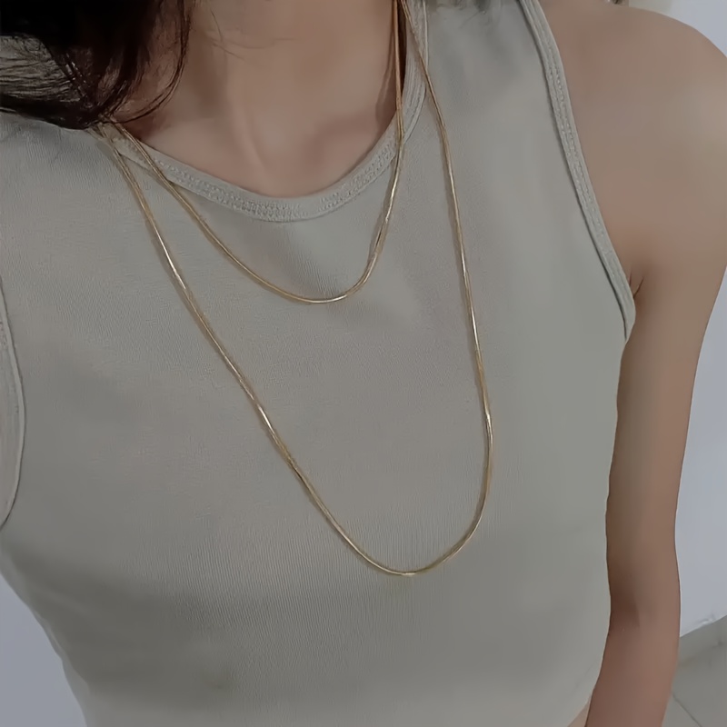 1pc Of Casual And Fashionable Golden Stainless Steel Women's Extra-long Stackable Versatile Close-fitting Sweater Chain Necklace