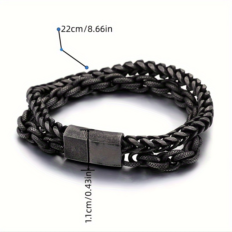 Men's Stainless Steel Matte Chain Bracelet Double Layer Retro
