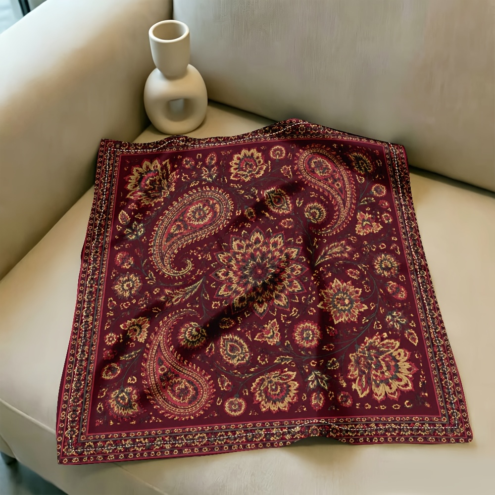 TEMU Burgundy Paisley Walnut Floral Square Scarf, Classic Retro Printed Necktie, Fashionable Decorative Headscarf Handkerchief, Suitable For Festive