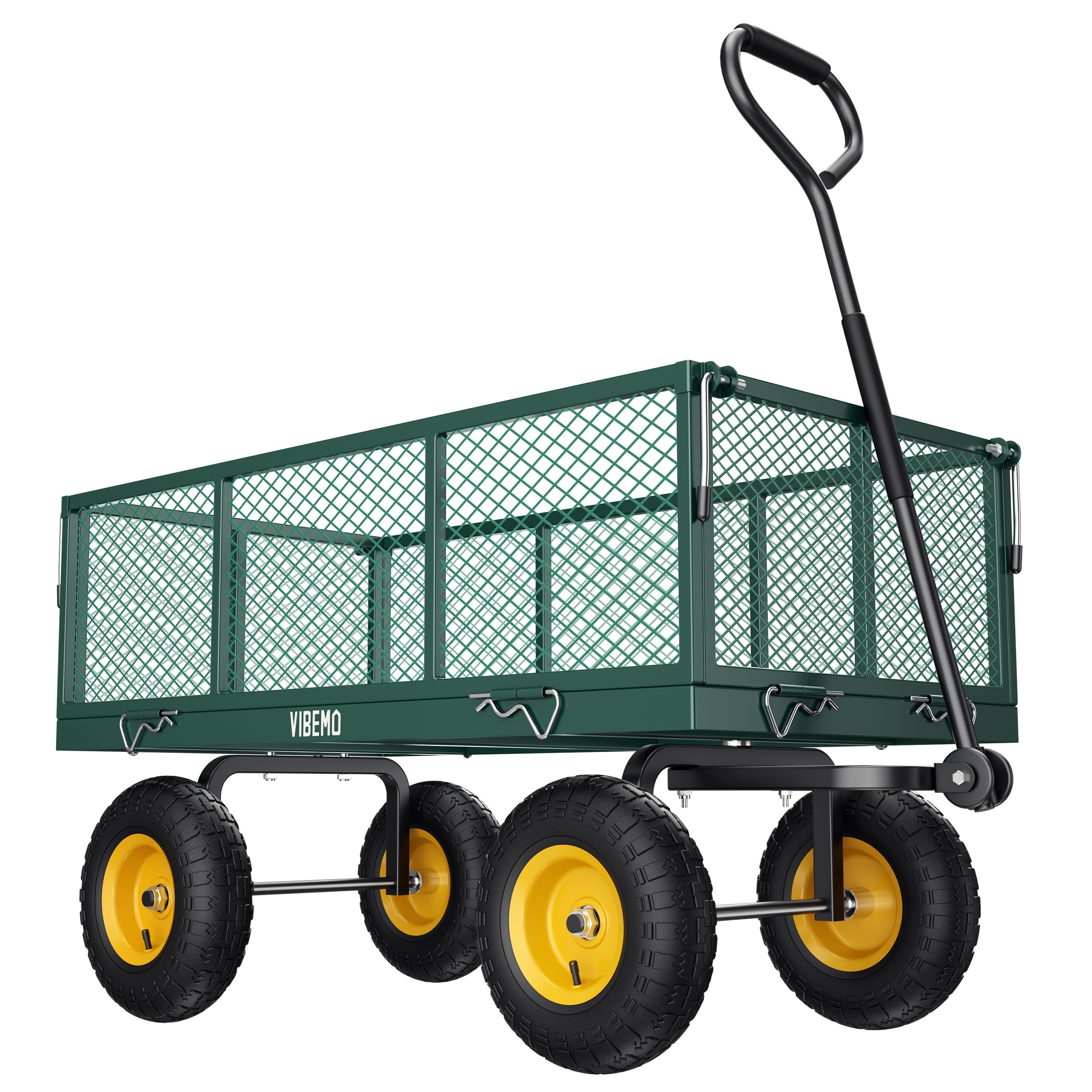 

Steel Garden Cart, 900 Lbs Heavy Duty Wagon Cart With Removable Sides Mesh Convertible 2-in-1 Utility Cart 240° Rotating Handle 10" Pneumatic Tires For Farm Yard Lawn Garden Camping Use