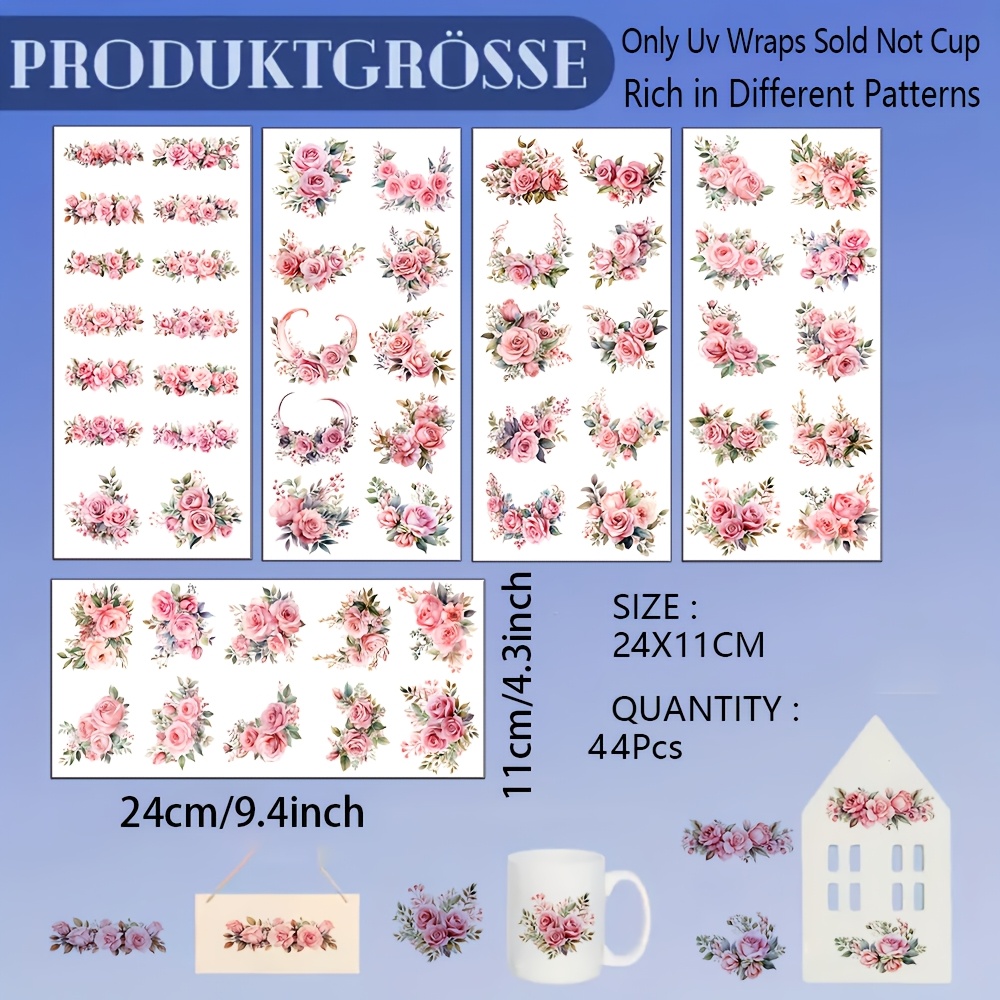 E-shop 44 UV DTF Aufkleber mit Frühlingsrosen-Pfingstrosen-Muster, geeignet für Glasdekoration Transfer Aufkleber - Ideal für Möbel, Glas, Keramik und