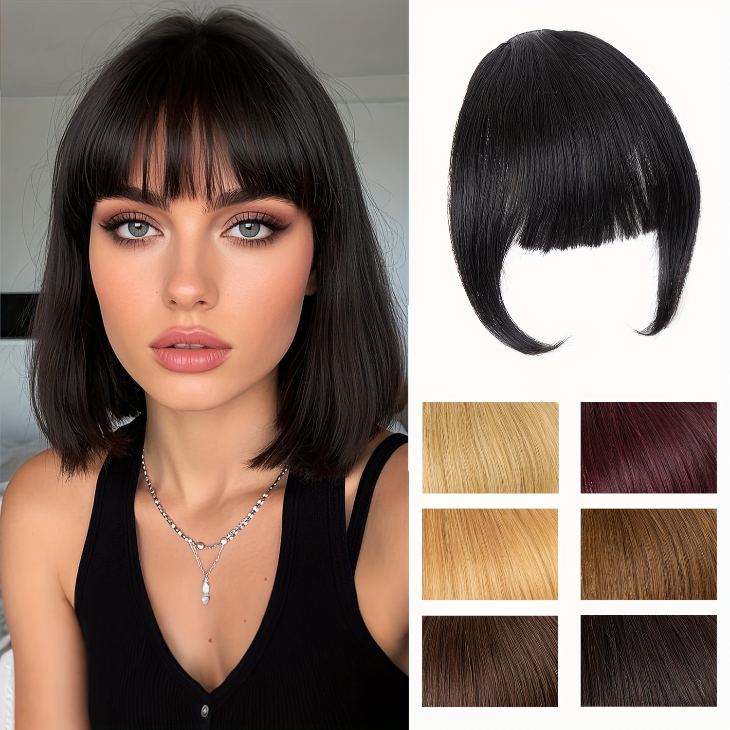 real human hair clip in bangs temples medium brown french - Temu display picture 3