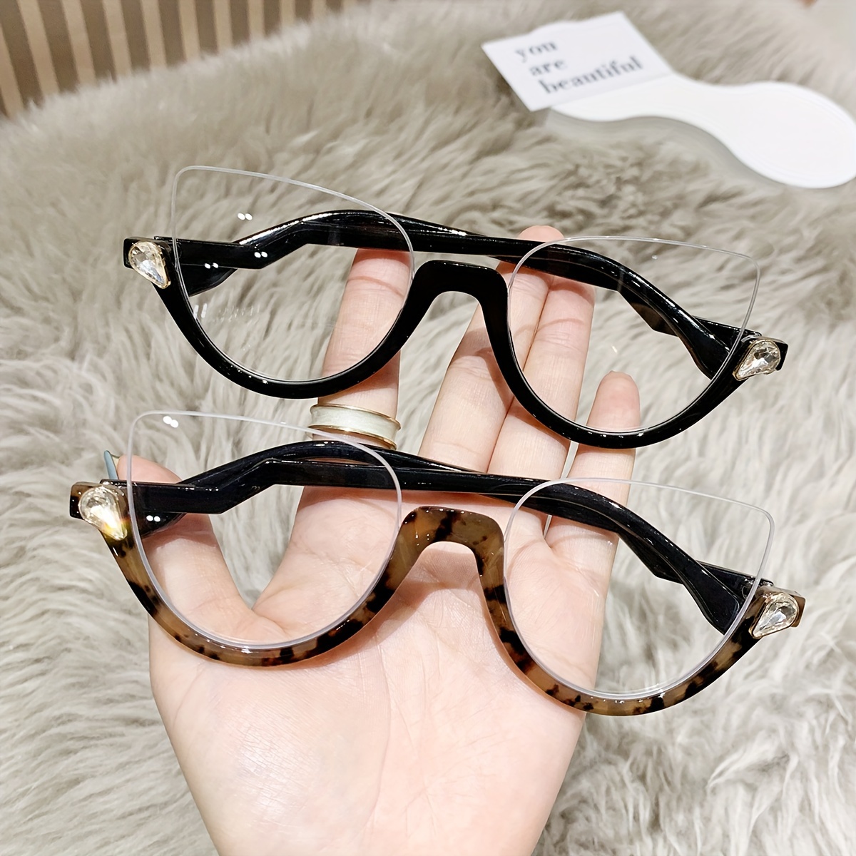 

Y2k Fashion Cat-eye Clear Lens Glasses For Women Half-rim Eyeglass Frame Oversize Lens Eyeglasses
