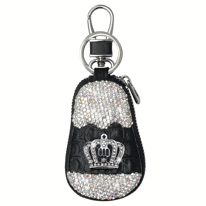 Image of Rhinestone Key Pouch For Car And , Women's Key Shell Protective Case Made Of Faux Leather, Bling Bling Black Key Cover