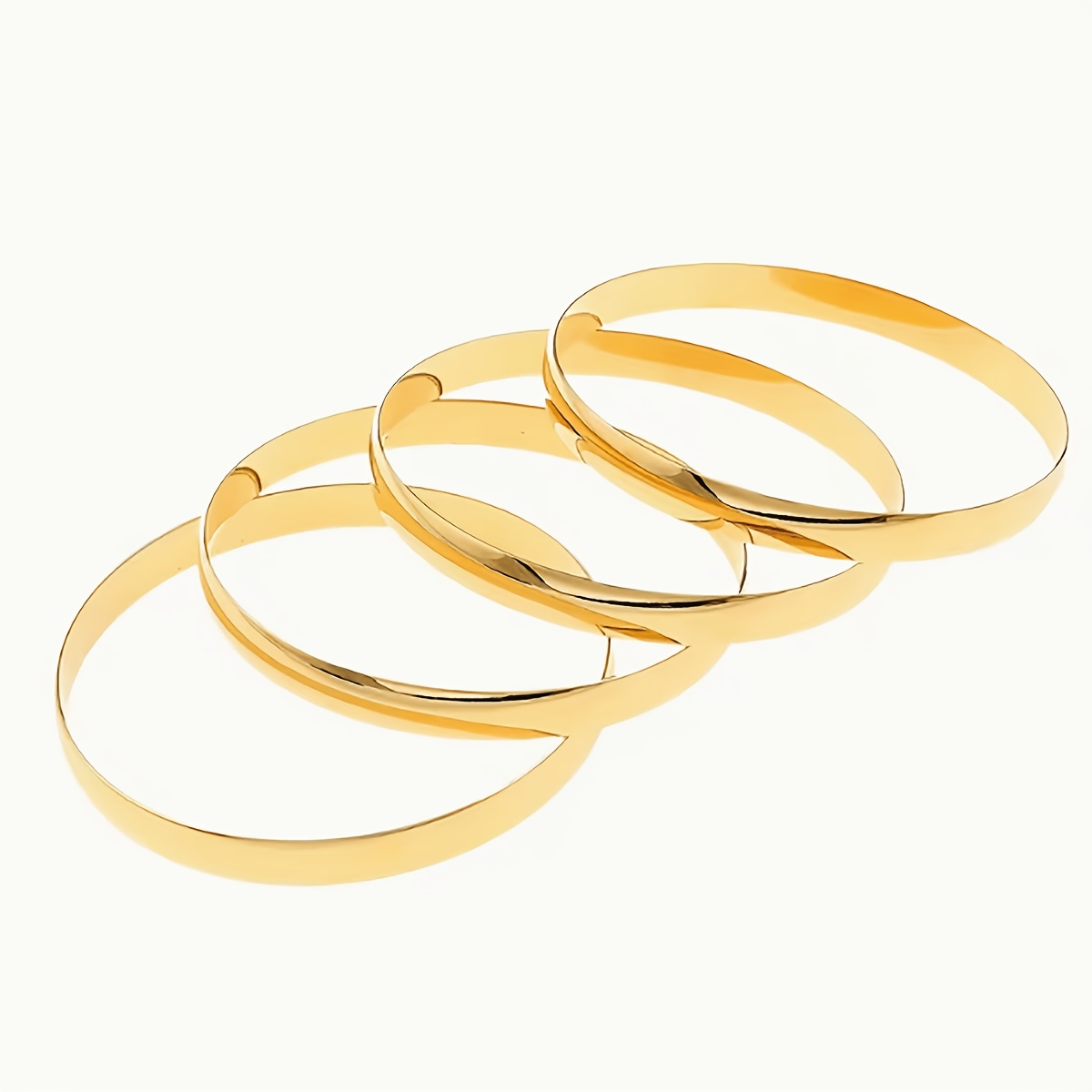 TEMU 4pcs Fashionable Easy Golden-colored Women's Glossy Round Plain Bangle Set Suitable For Women' Party Vacation Date Commute Christmas Halloween