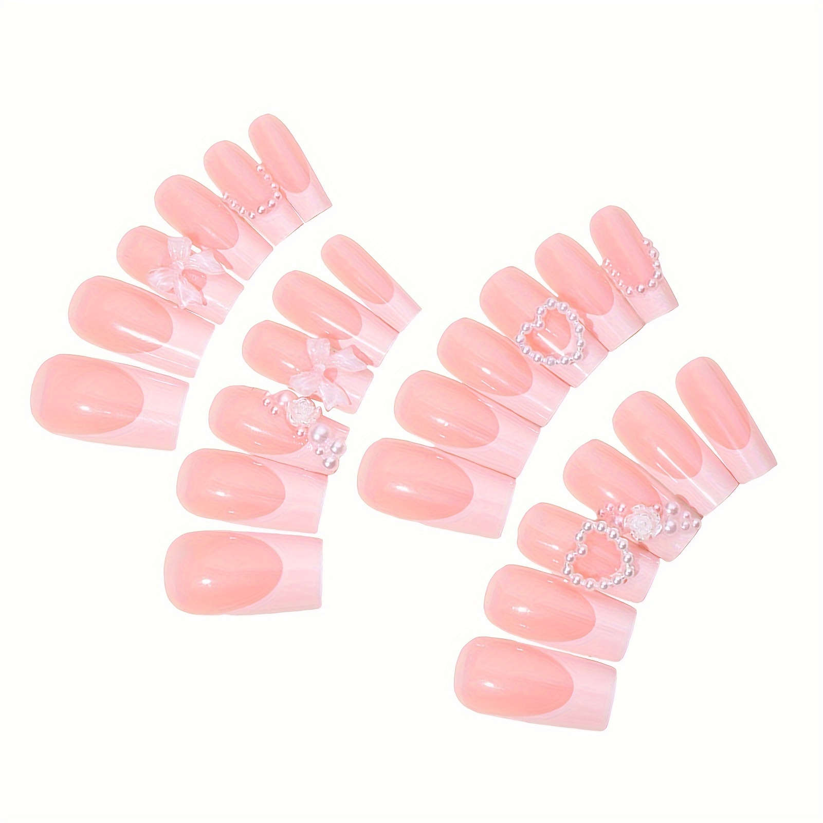 

French Nude With Pink Tip Fake Nails Sweet & Charming Reusable False Nails For Hot Girl Dress Matching