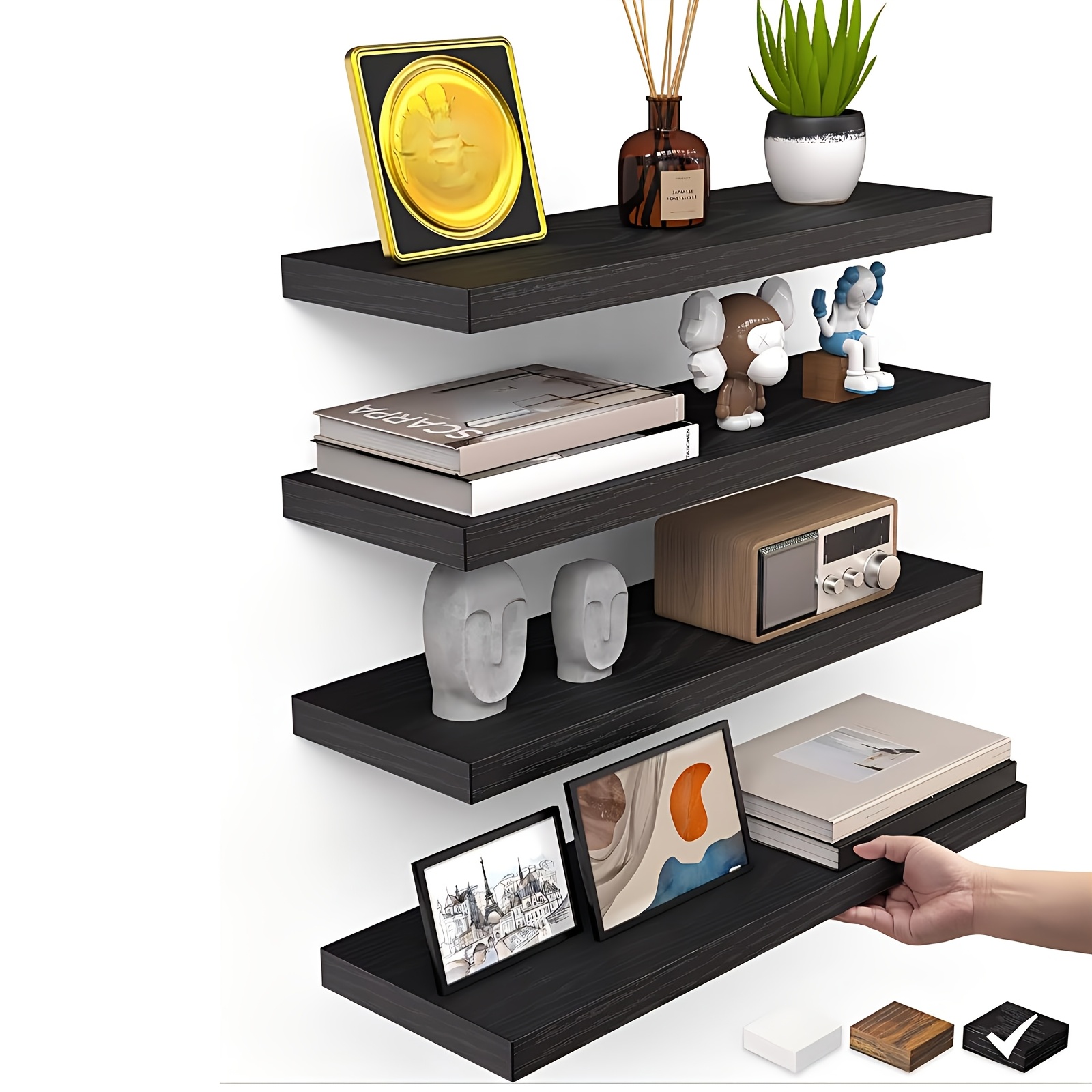 4pcs Set Wall Rack Wood, Rustic Wood Wall Boards, Wall Board For Living Room, Kitchen, Bathroom, Bedroom Decoration Storage, Brown/, Floating Shelves