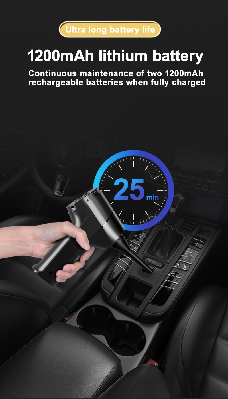 Aspiradora inalámbrica con tres funciones: succión, aspiración y soplado. Alta potencia, larga duración de batería, ideal para limpiar polvo, residuos y pelo de mascotas en casa o coche, incluye accesorios adicionales