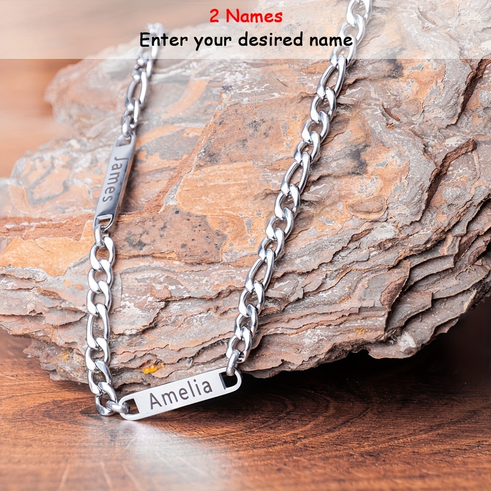 TEMU Personalized Men's Multi-name Necklace Fashionable Nameplate Pendant Engravable 1-3 English Names Suitable For Daily Wear 304l 304l 304l 304l