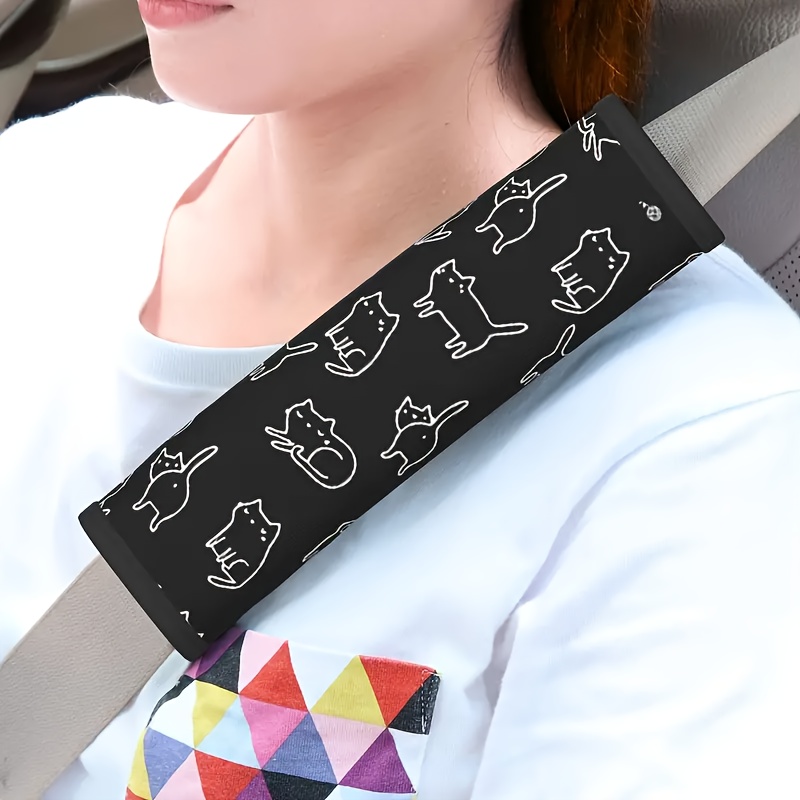 Image of 1pc Cat Pattern Seat Belt Cover - Comfortable And Soft Seat Belt Protector For Cars, Travel Bags, Handbags, Backpacks, And Camera Straps