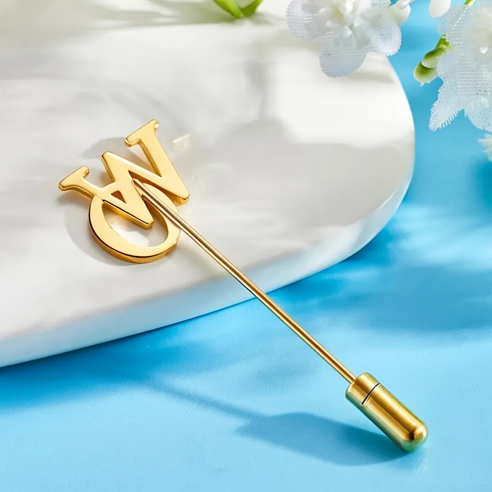 TEMU A Custom Letter Stainless Steel Brooch - Personalized Long Pin Brooch - Personalized Name Brooch For And Groomsmen - Elegant Letter Men's