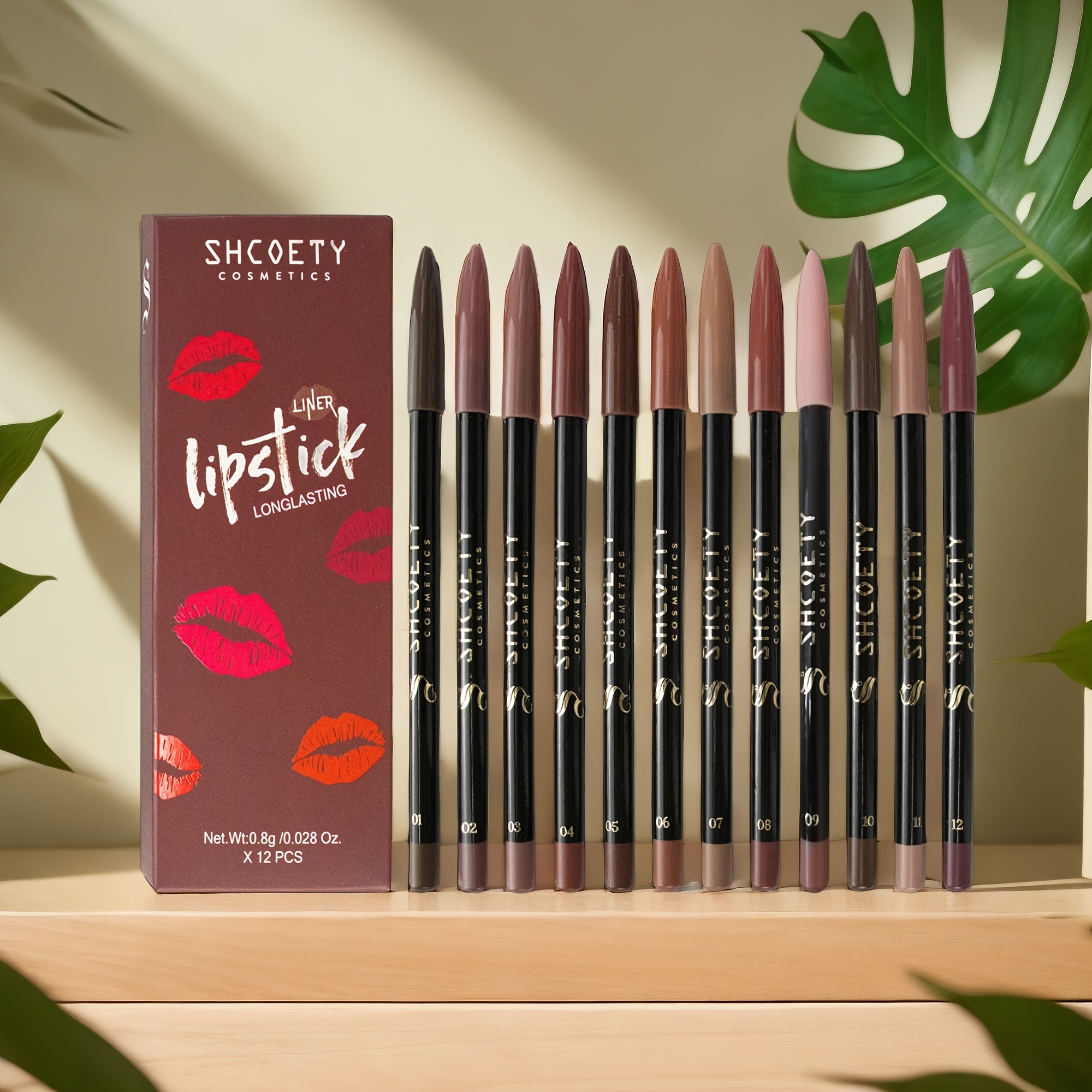 TEMU 12pcs Long-lasting Matte Lip Liner Set By Shcoety Cosmetics - Mixed
