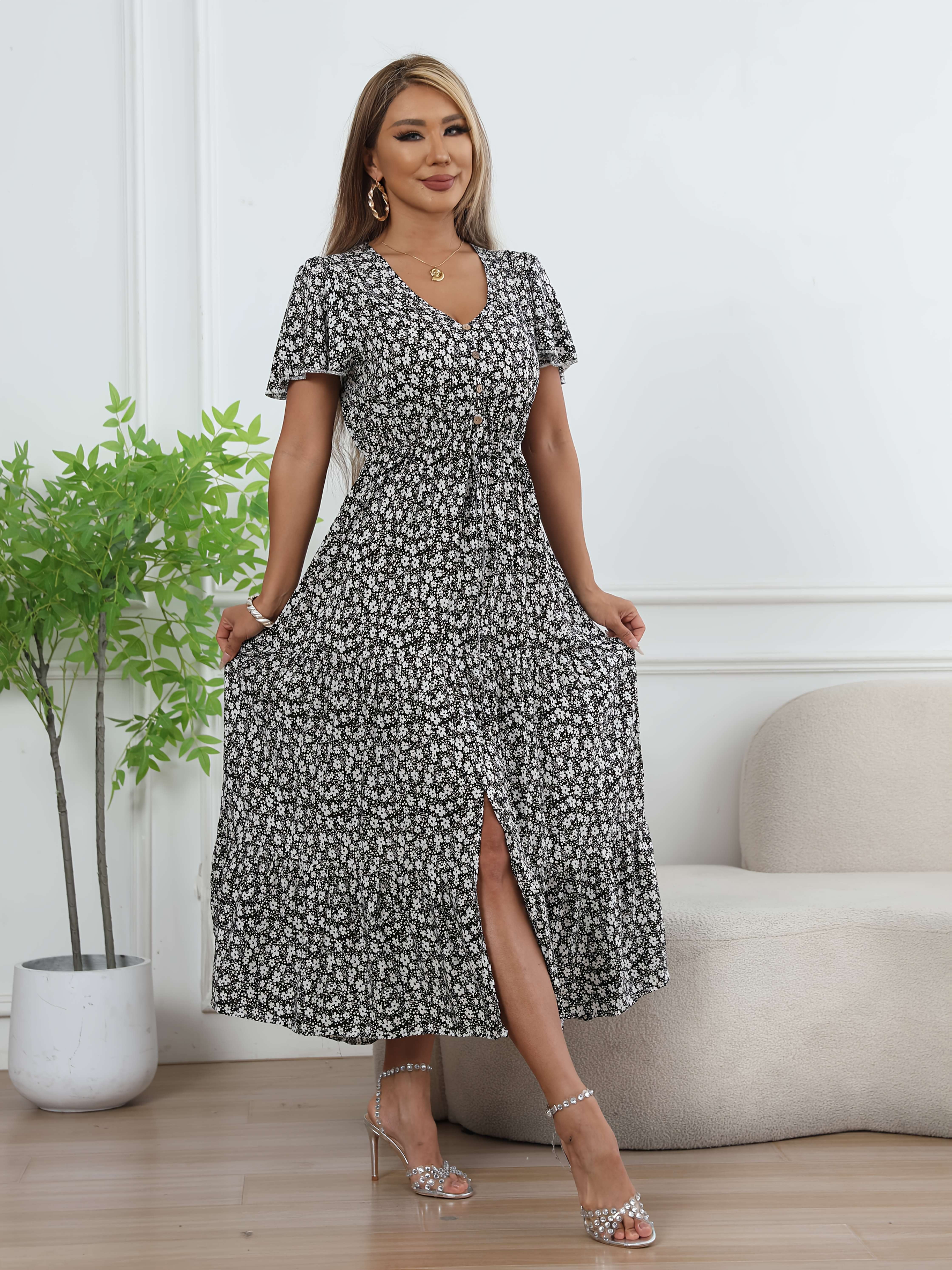 friendly breathable high waist dress v neck slit