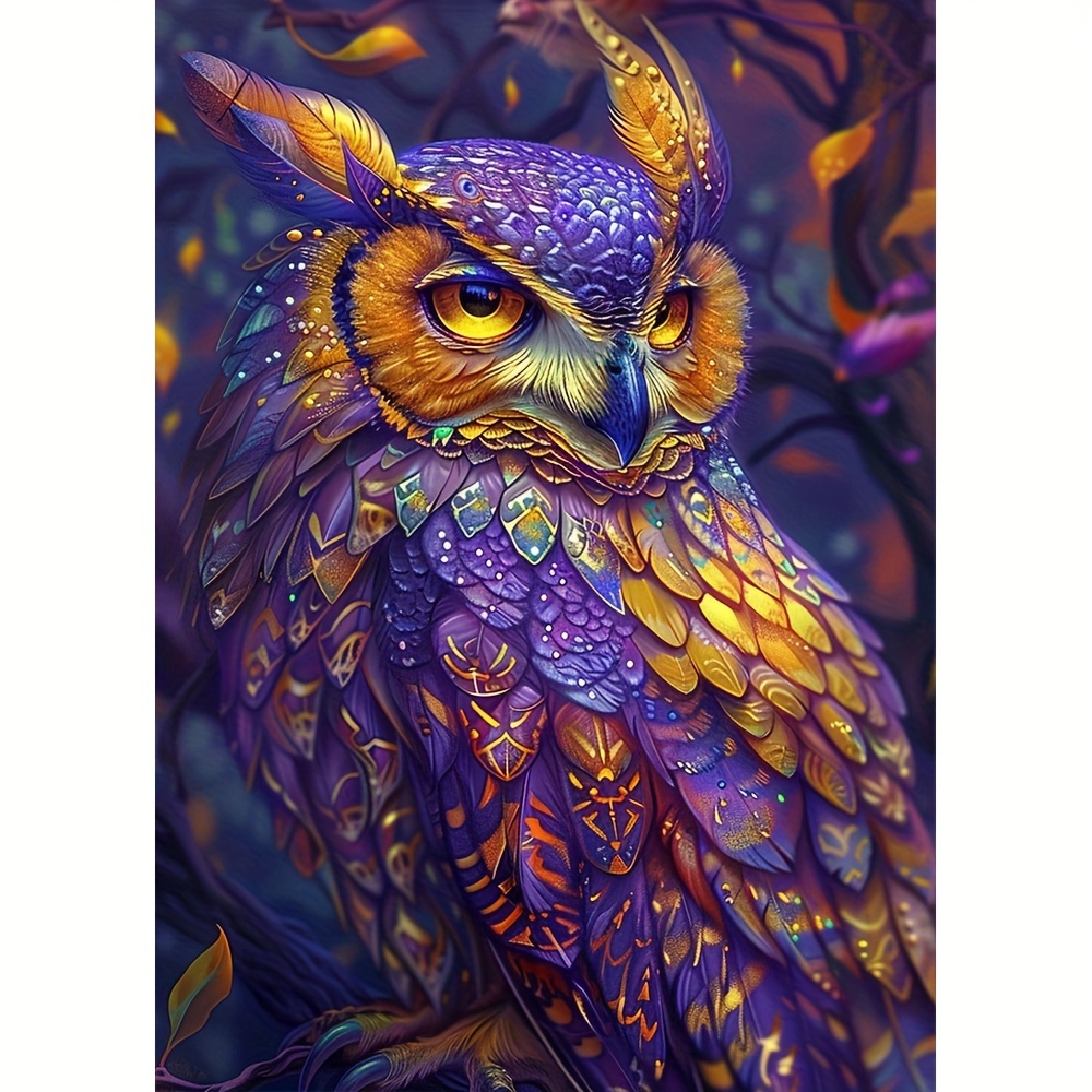 

1pc Large Size 30x40cm/11.8x15.7in Without Frame Diy 5d Artificial Diamond Art Painting Purple Owl, Full Rhinestone Painting, Diamond Art Embroidery Kits, Handmade Home Room Office Decor Gift