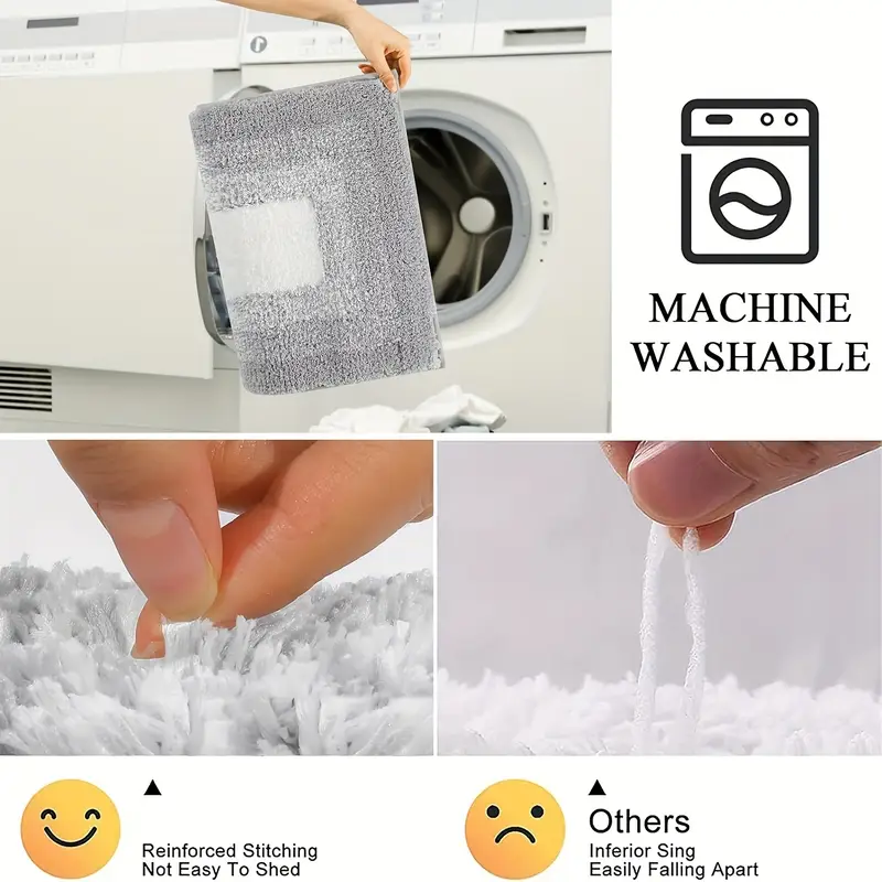 soft comfortable bathroom rugs sets 3pcs plush shaggy bath rugs for bathroom anti slip absorbent microfiber bathroom decor with u shaped contour toilet mat for bathroom tub shower Product details 4