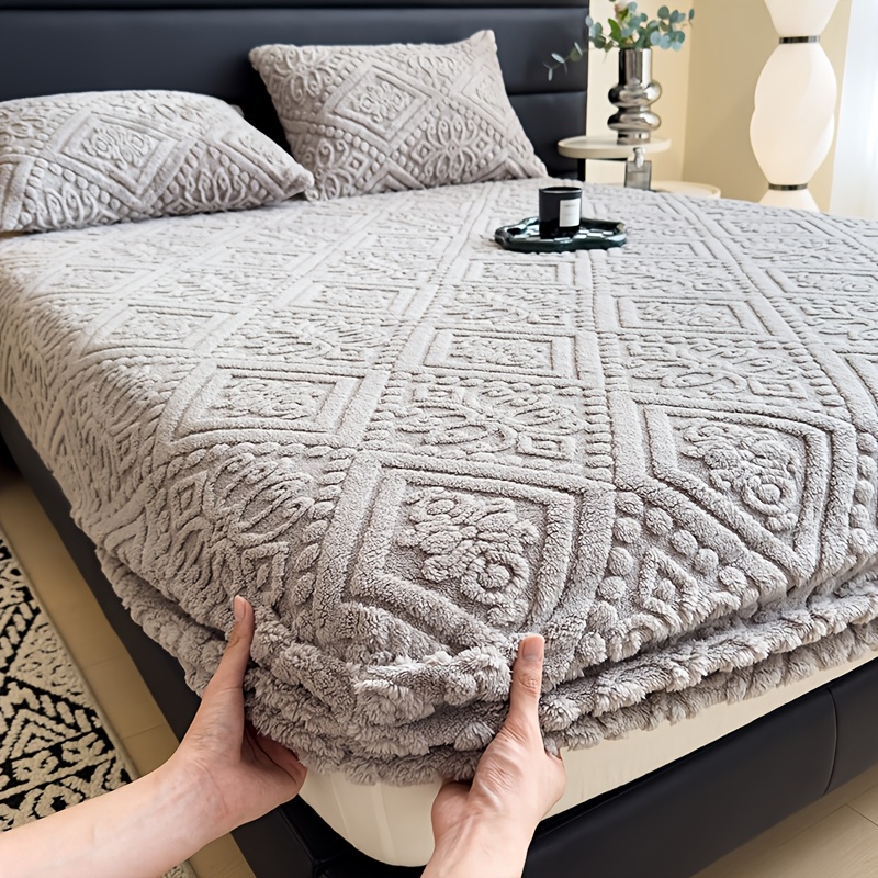 TEMU Lingette de lit super douce et à relief européen - Housse de protection universelle et chaude pour matelas , literie douce lavable en machine,