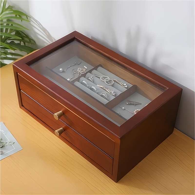 Black Walnut Wood Jewelry Box Japanese Solid Wooden Watch Necklace