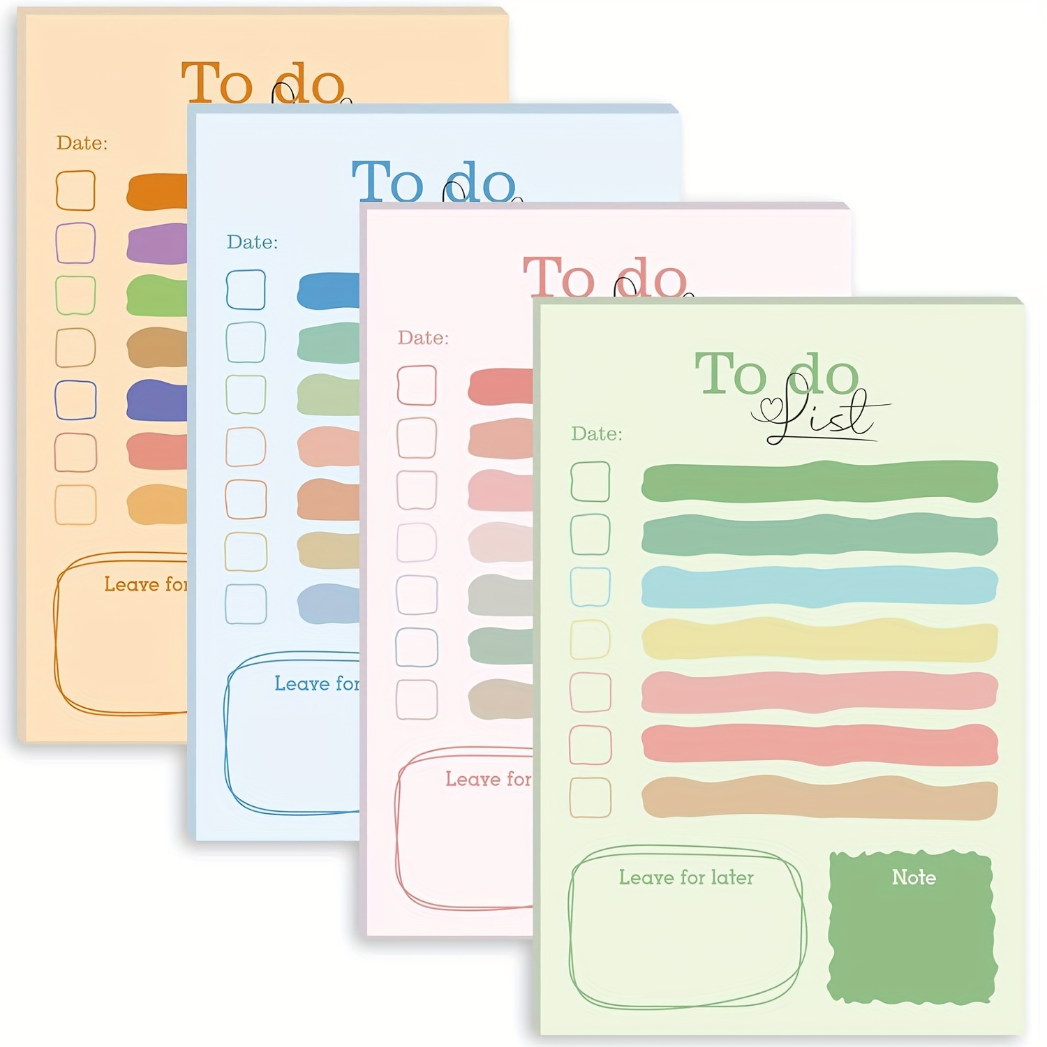 

50-sheet To-do List Sticky Notes Pad - Cute Pastel Colors, Self-adhesive Memo Pads For Home, Office & School Supplies - Light Green, Blue, Yellow, Pink