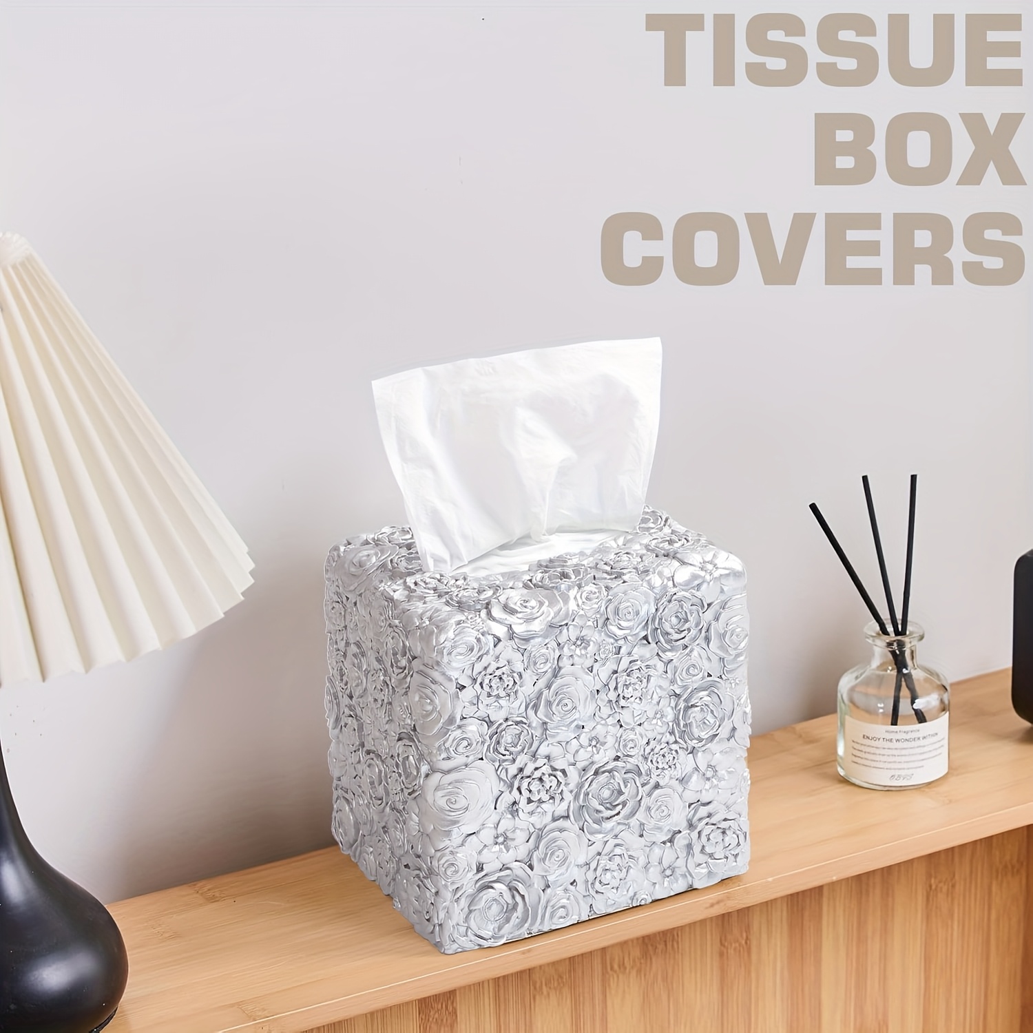 1pc elegant tissue box cover decorative square tissue box holder durable resin construction space saving   room bathroom kitchen vanity   decor in neutral colors compatible with standard tissues ideal housewarming or wedding gift Product details 4