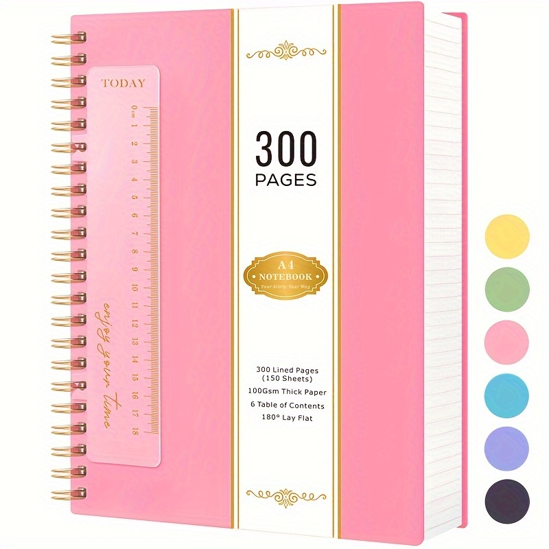 

Lined Spiral Notebook, A4 College Ruled Notebooks For Women, Pvc Waterproof Cover Note Pad, 300 Pages Large Notebook Journal For School Work , 100gsm Paper, 8.27'' X 11.2''