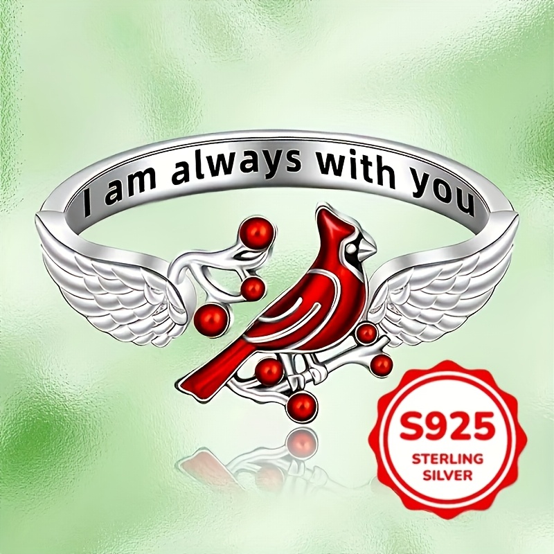 TEMU Ladies' Adjustable Ring Made Of 2.5g S925 Sterling Silver, Featuring Engraved Enamel Bird Wings