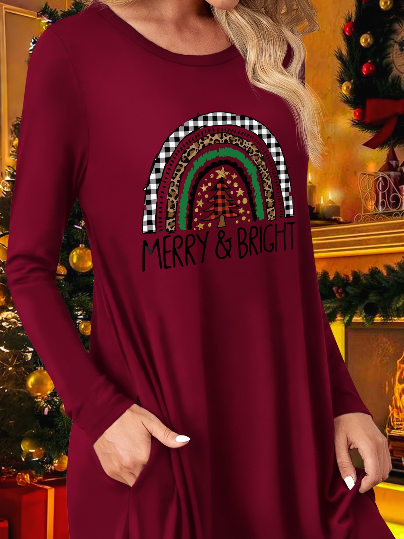 graphic print patched pockets tee dress casual long sleeve - Temu United  Kingdom