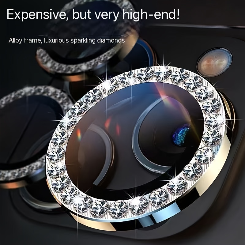 diamond embellished lens film for iphone 17 pro max 14 15 13 scratch resistant 9h tempered glass with aluminum alloy ring for back cameras 16 pro   plus 11 12 13
